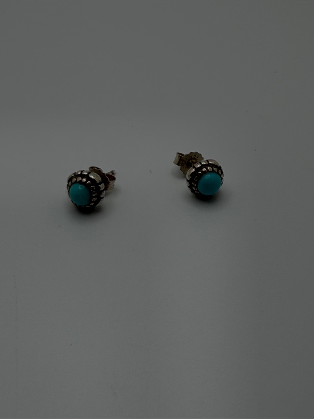 Pandora Sterling Silver Stud Earrings with Turquoise Cabochons